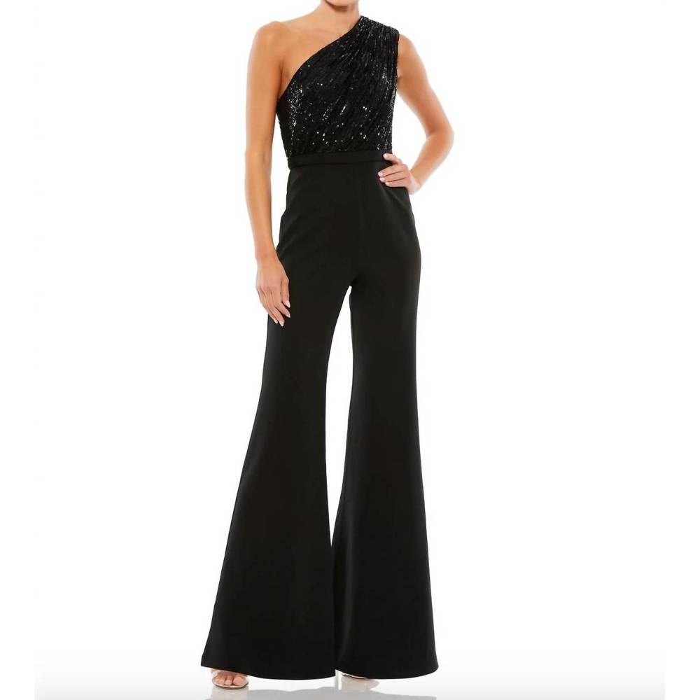 Mac Duggal Black One-Shoulder Wide-Leg Jumpsuit